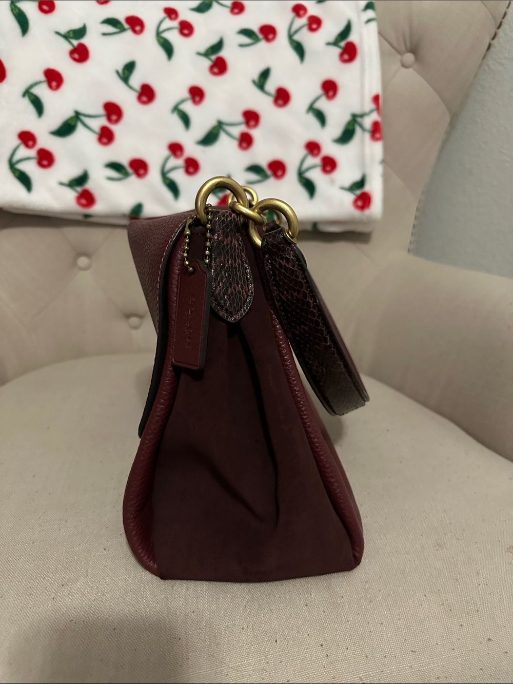 Coach Shoulder Bag in Burgundy with Brown Trim - Picture 3 of 5